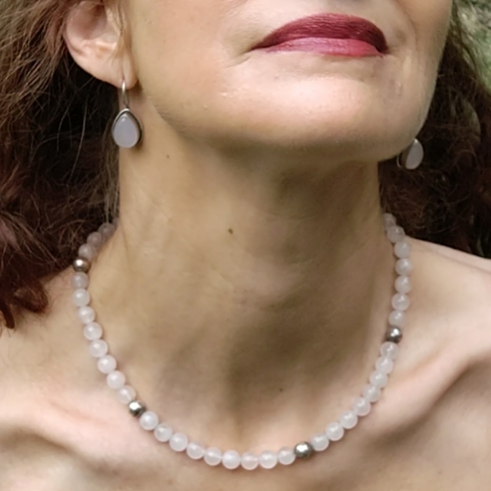 Vintage Rose Quartz Sterling Silver Beaded Necklace & Bracelet
